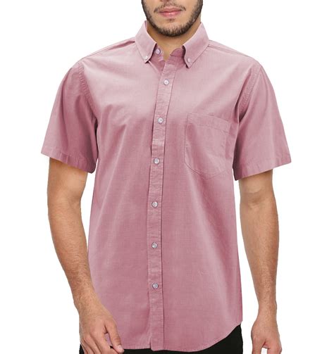 vkwear men s cotton casual short sleeve classic collared plaid button up dress shirt 4 pink