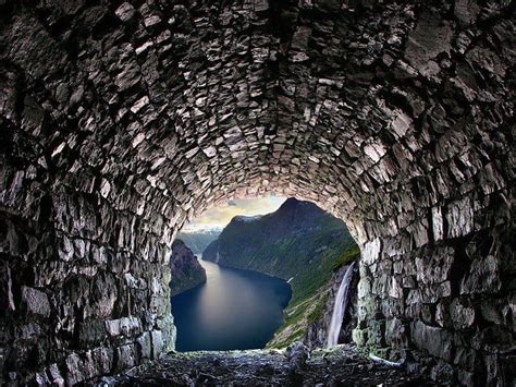 View From A Cave In Norway Glimpse Scenic View Peninsula Peek