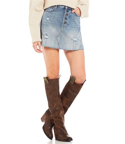 Free People We The Free Denim A Line Distressed Mini Skirt 27 In 2020
