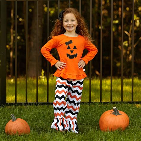 Orange Black Wave Ruffle Pant Set Girls Halloween Outfits Halloween