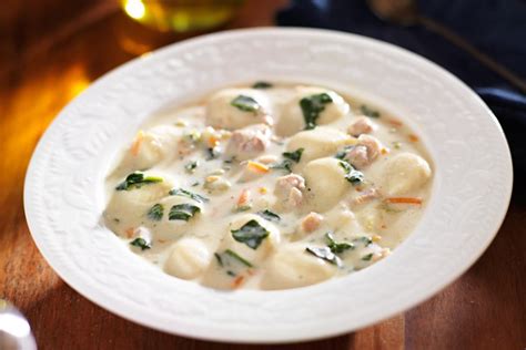 This recipe begins sauteing the vegetables in butter, and then you add some flour and cook that through. Olive Garden Chicken and Gnocchi Soup Copycat | KitchMe