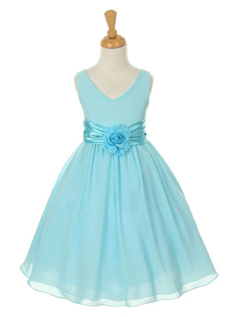 Pale Turquoise Flower Girl Dress In Georgette From