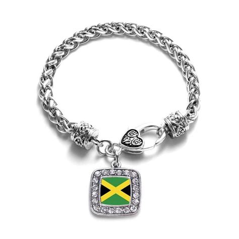 Jamaica Flag Jamaican Pride Classic Silver Plated Square Crystal Bracelet Ce11li42q8n