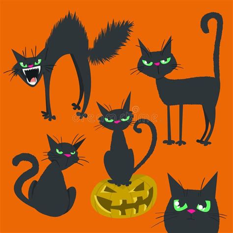 Scary Halloween Black Cat Collection Stock Illustration Illustration