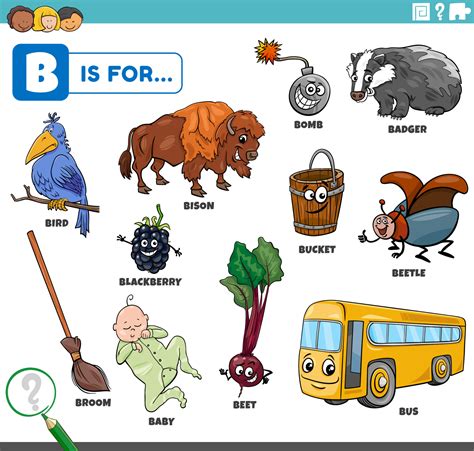 Letter B Words Educational Set With Cartoon Characters 7048148 Vector