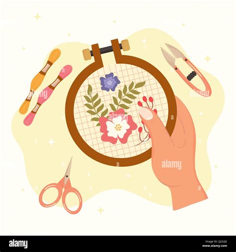 Hand With Embroidery And Weaving Icons Stock Vector Image And Art Alamy