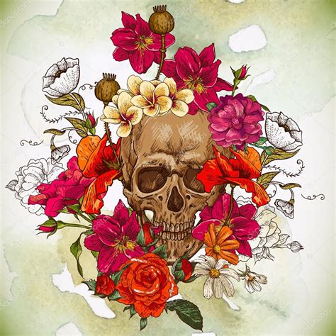 Skull And Flowers Day Of The Dead — Stock Vector © Depiano 37859033