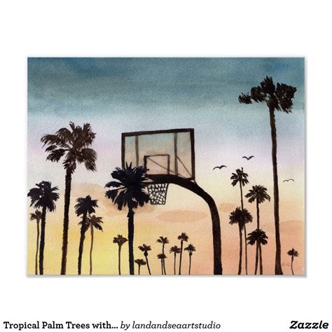 Tropical Palm Trees With Basketball Hoop Poster Zazzle Sea Art