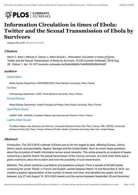 Pdf Information Circulation In Times Of Ebola Twitter And The Sexual Transmission Of Ebola By