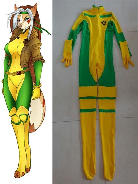 X Men Rogue Costume Yellow And Green Lycra Spandex Lady Catsuit