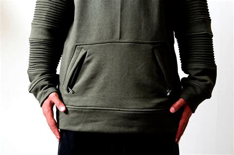 Men Crewneck Kangaroo Zipper Pocket Side Zipper Sweatshirt Ofelya