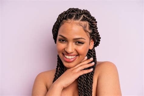 premium photo afro black woman with braids close up beauty concept