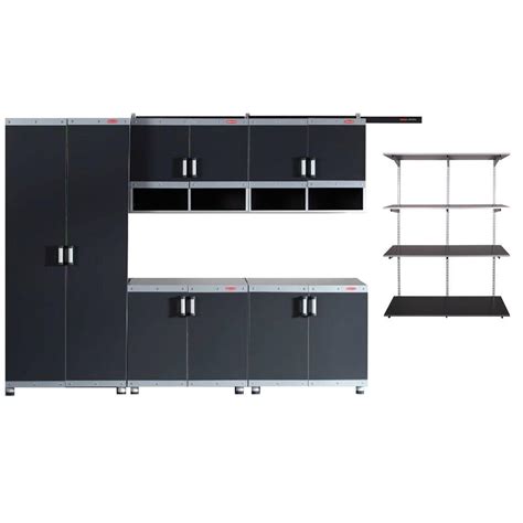 Rubbermaid Fasttrack Garage Laminate Cabinet Set With Shelving In Black