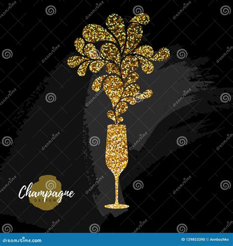 Champagne Glass Vector Icon Golden Sparkle Champagne Glass On Black