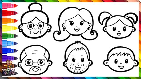 Dibuja Y Colorea Una Familia Abuelos Padres E Hijos Dibujos Para Niños