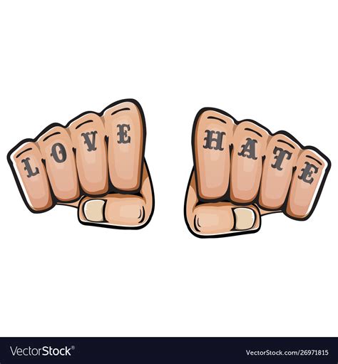 Love And Hate Fists With Tattoo Isolated On White Vector Image