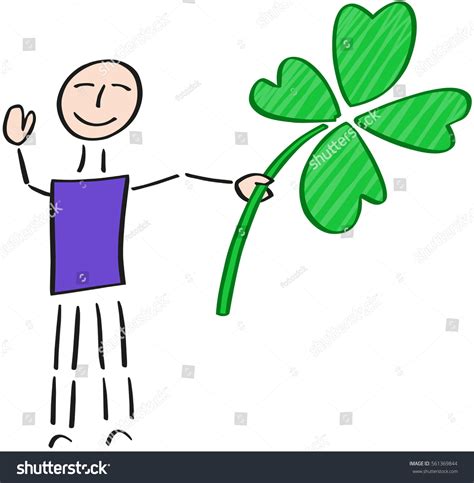 Stick Figure Happy Four Leaf Clover Stock Vector Royalty Free