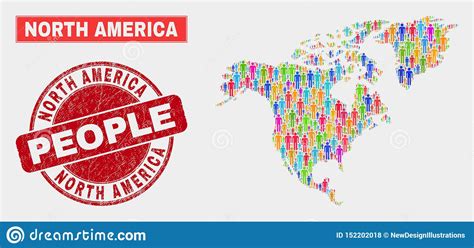 North America Map Population People And Textured Stamp Stock Vector