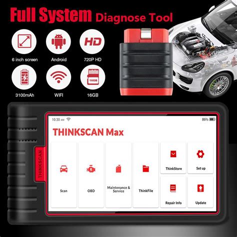 thinkscan max car diagnostic scanner tool full system 28 resets ecu code thinkcar thinktool