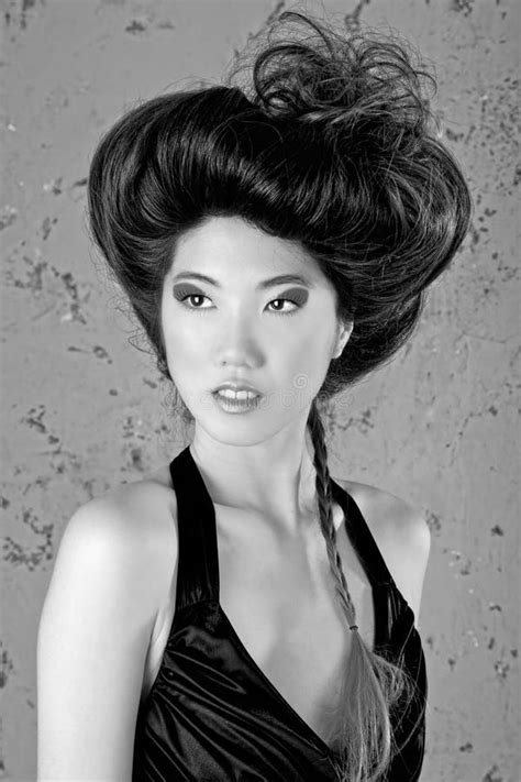 asian woman with high styled hair stock image image of white grunge 27562353