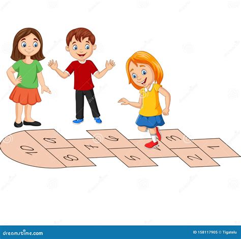 Children Playing Hopscotch On White Background Stock Vector