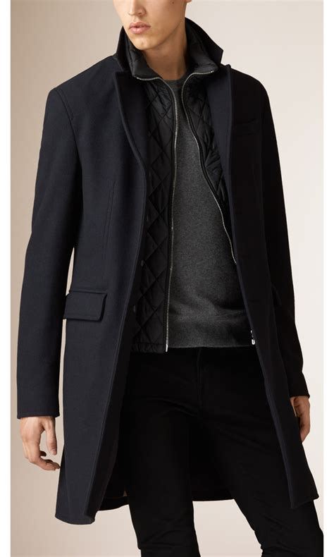 Wool Cashmere Melton Coat With Warmer In Navy Men Burberry United