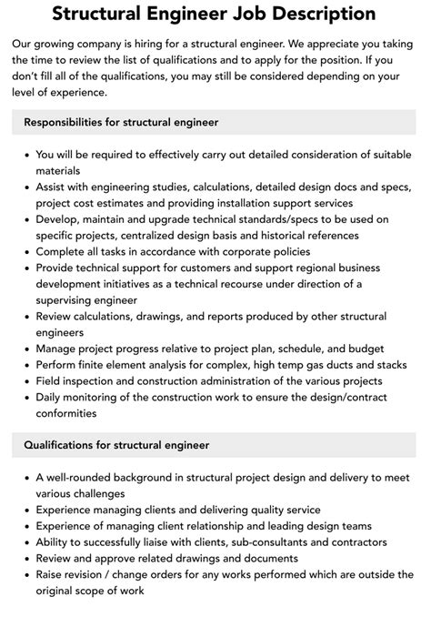 Structural Engineer Job Description Velvet Jobs