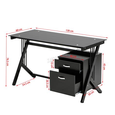 Foxhunter Computer Desk Pc Table With Glass Top 2 Drawers Home Office