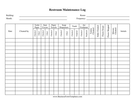 Restroom Maintenance Log Template Download Printable Pdf Templateroller