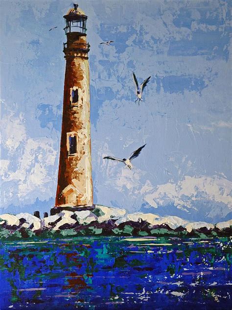 Painting Of The San Island Lighthouse Sand Island Painting