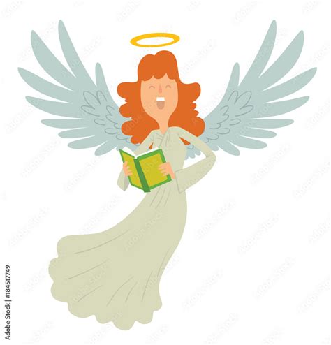 Vector Cartoon Image Of A Female Angel Female Angel With Orange Hair In White Chasuble Angel