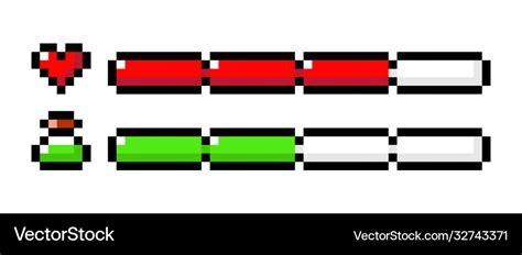 Life Bar And Health Bar 8 Bit Elements Pixel Art Vector Image