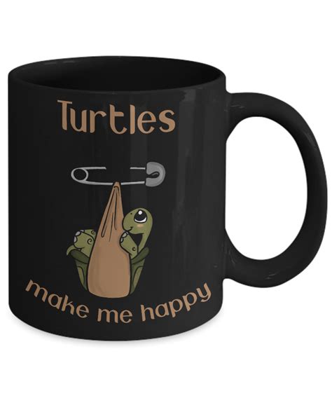Adorable Turtle Pin Black Mug T Turtles Make Me Happy Novelty Coffee