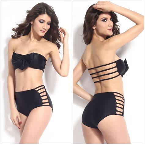 High Waisted Retro Swimwear 2014 Hot Spring Bathing Suit Strapless Bow