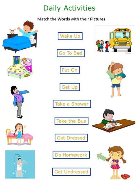 Worksheet For Daily Activities With Pictures