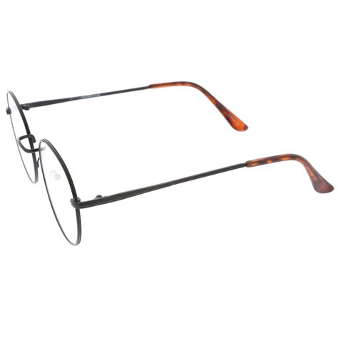 Classic Slim Metal Frame Clear Flat Lens Round Eyeglasses 52mm Sunglassla