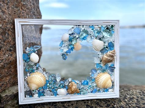 Free Shipping 11x14 Beach Glass And Shells In A Frame Etsy Sea Glass Crafts Glass Crafts