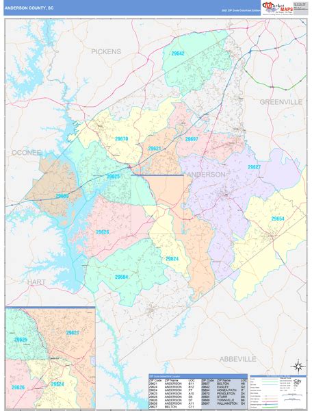 Anderson County Sc Wall Map Color Cast Style By Marketmaps