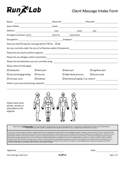 Massage Intake Form With Diagram
