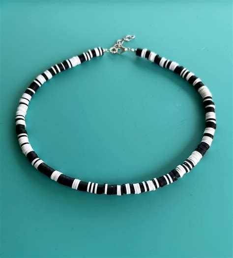 Black and White Heishi Beaded Choker Men's Beaded Necklace Women's