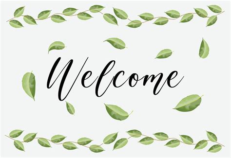 Welcome Banner Design With Natural Watercolor Green Leaves Elements