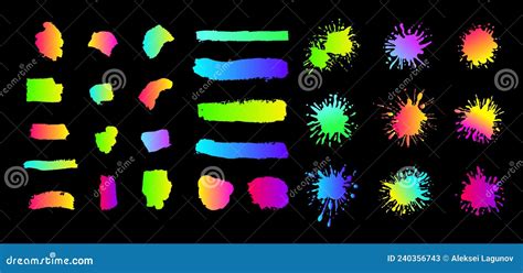 Vector Collection Of Different Brush Strokes And Paint Splashes