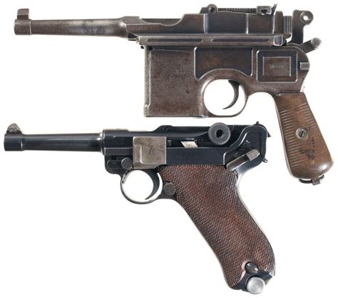 Two Semi Automatic German Pistols A Mauser Broomhandle