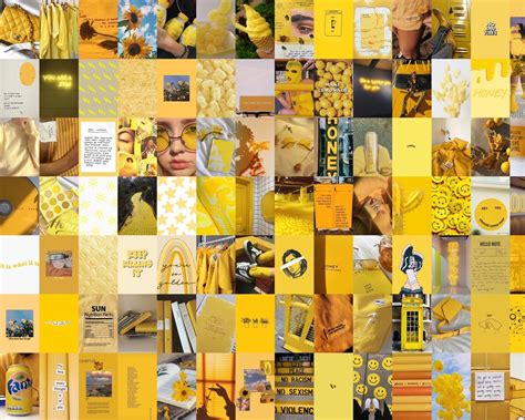 Yellow Wall Collage Kit Yellow Collage Kit Yellow Aesthetic Etsy