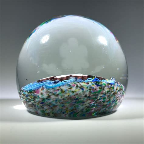 Vintage Murano Art Glass Paperweight Millefiori And Blue Torsade The