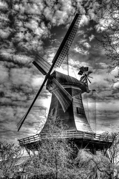 Black And White Photograph Of An Old Windmill