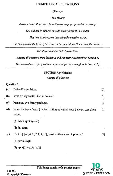 Sample Question Paper For Class 10 Icse Computer Applications With