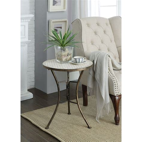 Shop Round Travertine Accent Table Free Shipping Today Overstock