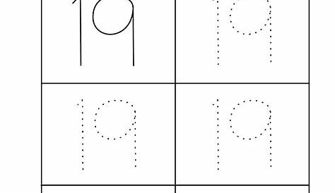 Number 19 writing, counting and identification printable worksheets for