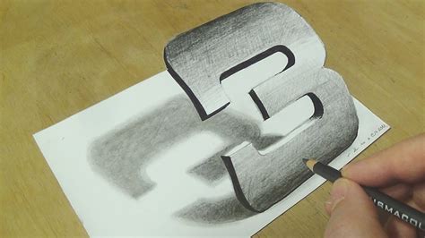 How To Draw Number 3 Drawing Number Three In 3d On Paper With Pencil